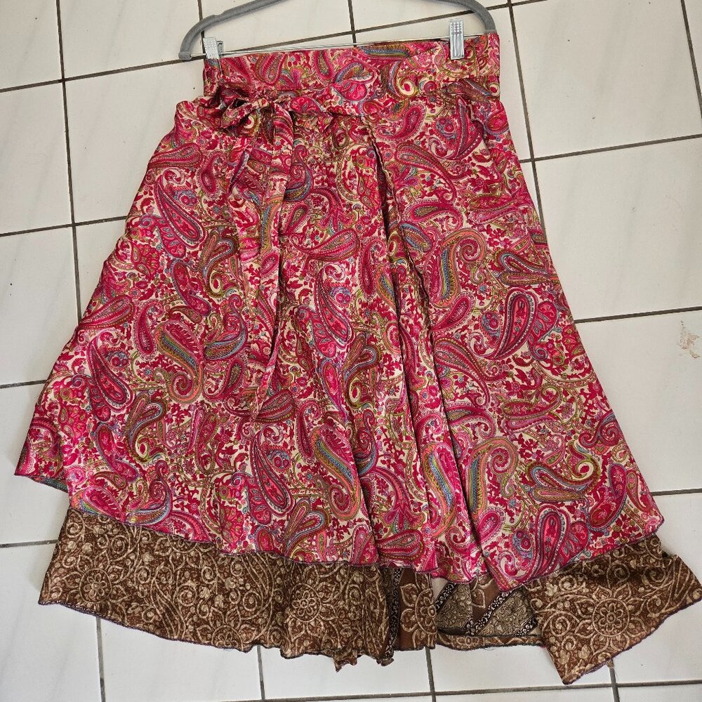 Kariza Vintage Wrap Skirt – Double Layer Boho Maxi, Fits XL